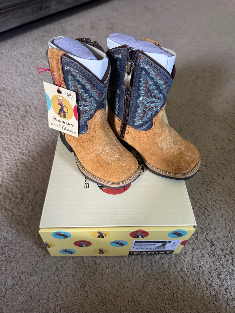 Ariat Toddlers' Two-Tone Suede Western Boots - Tan & Blue size 4